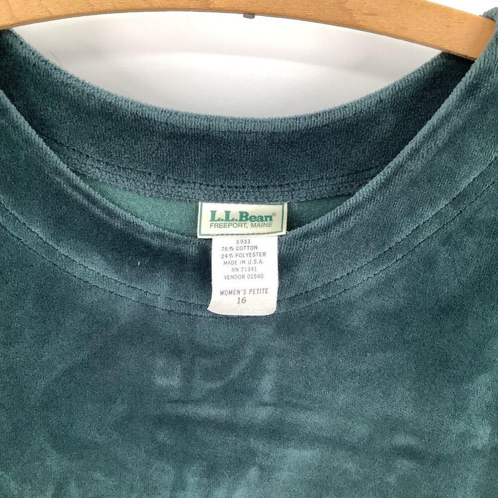 L.L.Bean Women's Petite 16 Forest Green Velour Cotton Blend Midi Dress Vintage - Picture 4 of 4